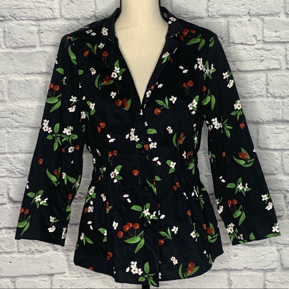 Joan Rivers Cherry Print Button Down Jacket
